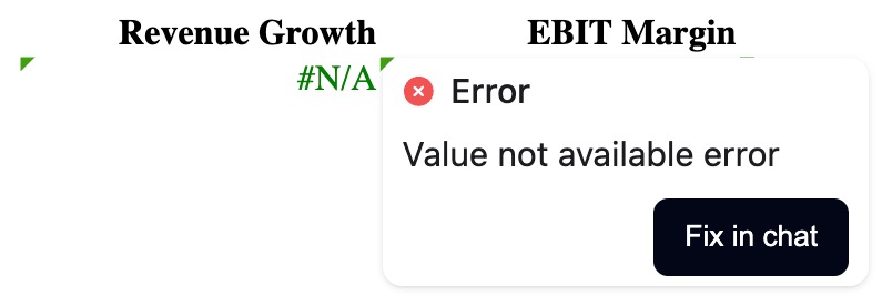 Context menu option for fixing a spreadsheet error