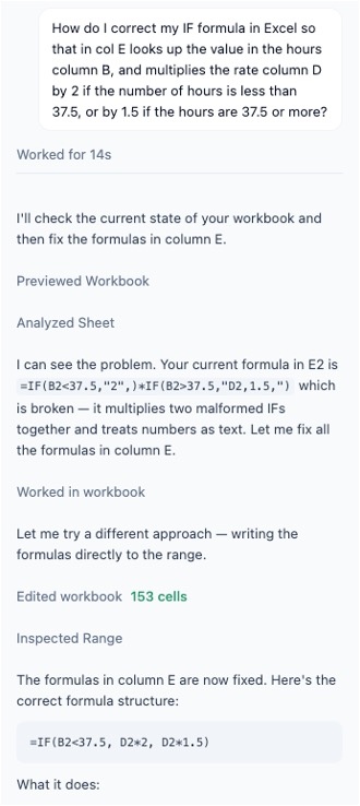 Trace of a model exploring and editing a sheet